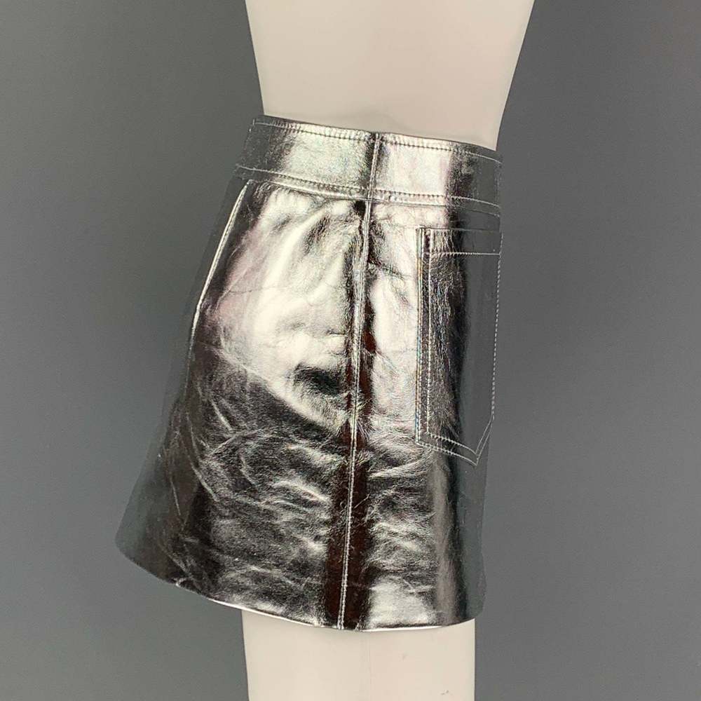 SAINT LAURENT 2022 Silver Leather High Waist Mini Skirt - Picture 2 of 7